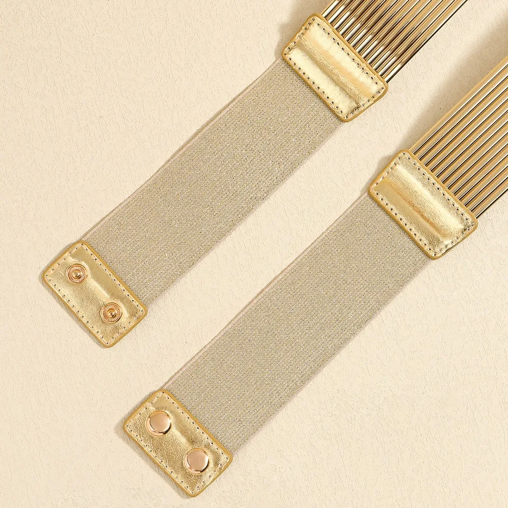 Cinturón de cintura dorado a la moda, cinturilla ancha y brillante, cinturón elástico con botones para mujer