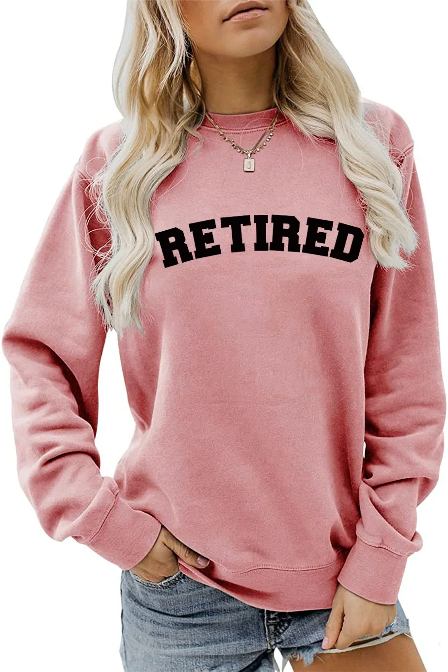 

Women's Autumn and Winter Tops RETIRED Letters Casual Simple Long-sleeved Fashion Round Neck Sweater Shirt Men and Women Tops