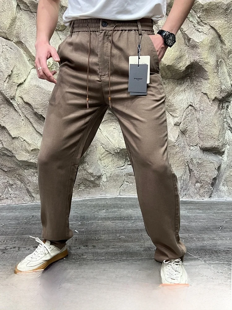 

PSENY Cool Sensation High Drape Summer Linen Casual Pants Breathable Vintage Sle Lyocell Loose Fit Straight Leg Trou...