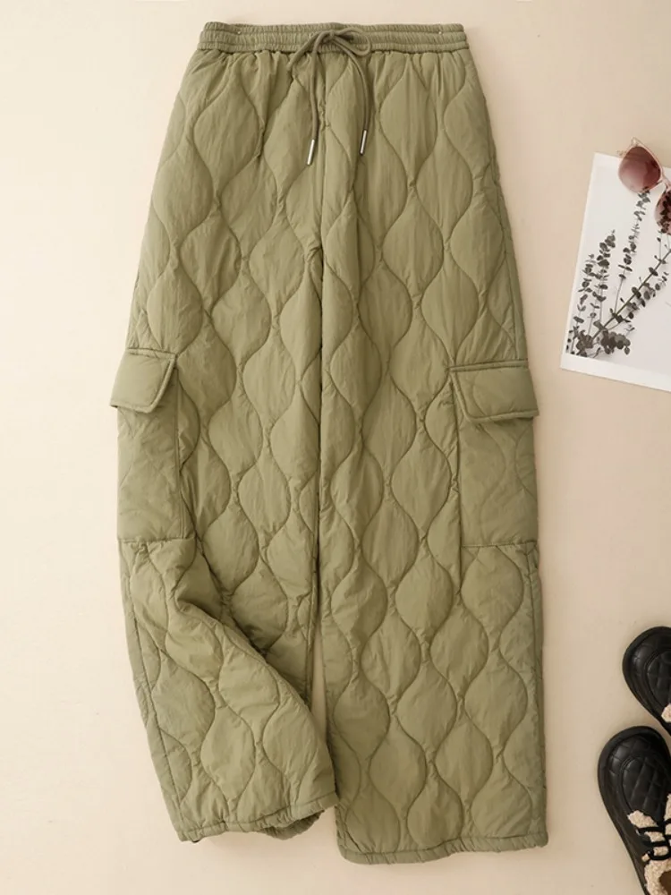 

Хлопковые брюки Thiened, женская зимняя рабочая одежда, широкие брюки, свободные повседневные брюки-фонарики, длинные брюки с высокой талией, морозостойкие