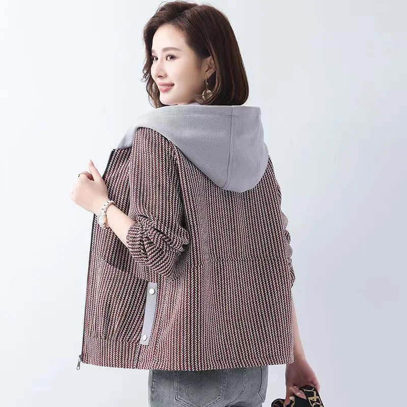 

2024 Spring Autumn Hooded Jacket 4xl Women's Fashion New Korea Loose Long Sleeve Coat Casual Female Short Zipper Outwear Tops