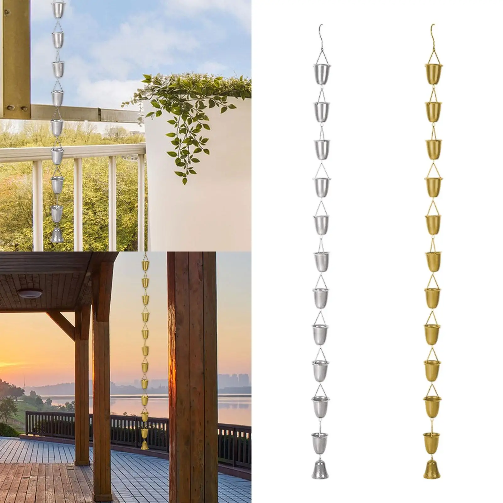 

Cup Rain Chain Ornament Hanging Iron Art Replacement Downspout Water Diverter for Eaves Drainage Yard Courtyard Outdoor Garden