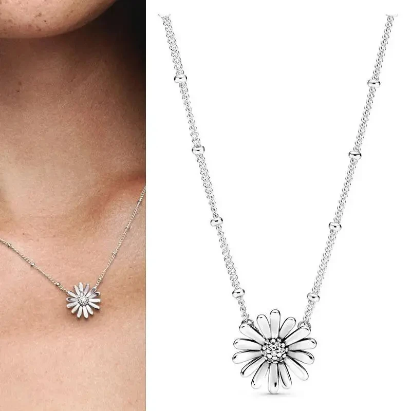Women's Necklace Sparkling Dense Set Snowflake Logo Necklace 100% 925 Silver DIY Charming Jewelry Fashion Light Luxury