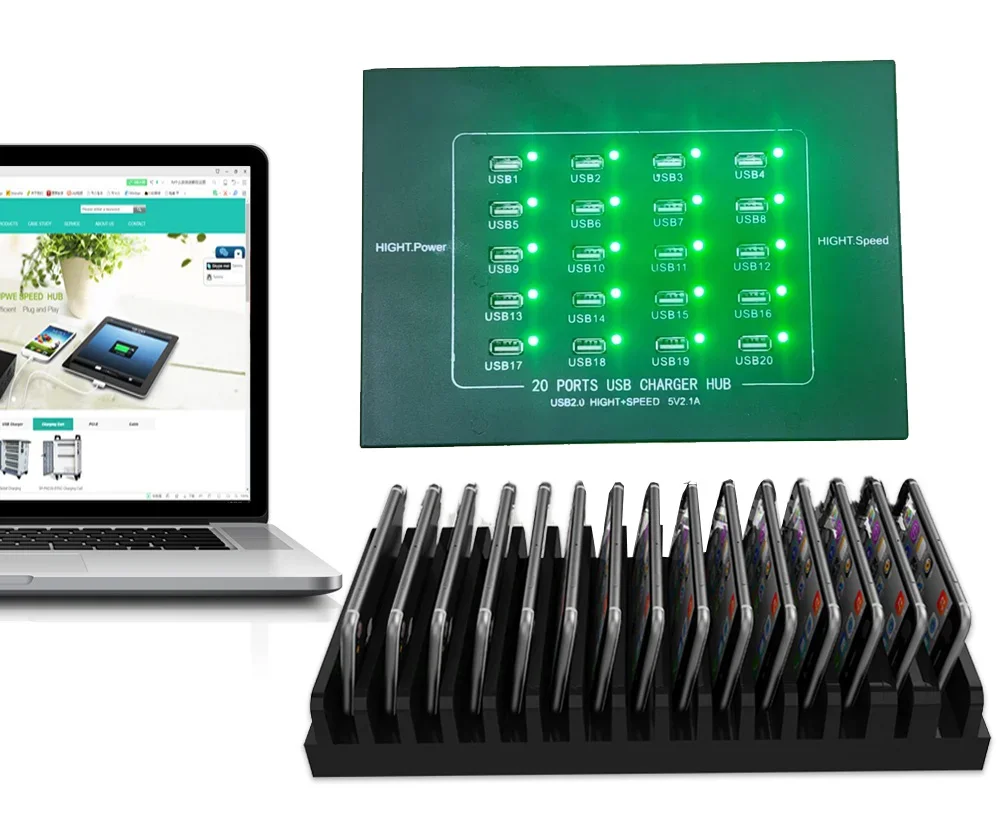 

USB2.0 HUB 20-Port Industrial USB Distributor with 200w Integrated Standalone Power Adapter