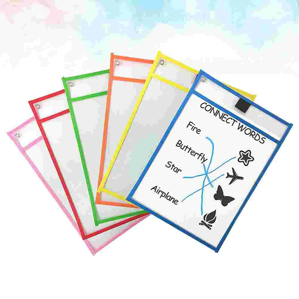 10 Pcs File Pockets for Children Dry Erase Document Pouches Scrubbed Rewritable Holder