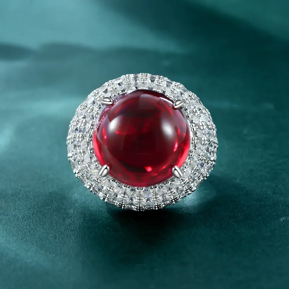 

New S925 Silver Round 22 Carat Plain Flat Bottom Ruby 15mm High Carbon Diamond Luxury Ring marry Jewelry
