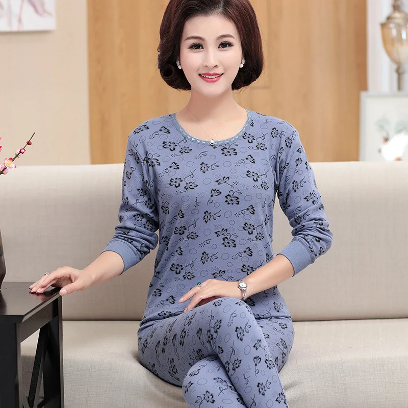 M-4XL Printed 100% Cotton Middle Aged Mother Pajamas Set Plus Size Long Sleeve Autumn Winter Home Suit Women Bottoming Clothes