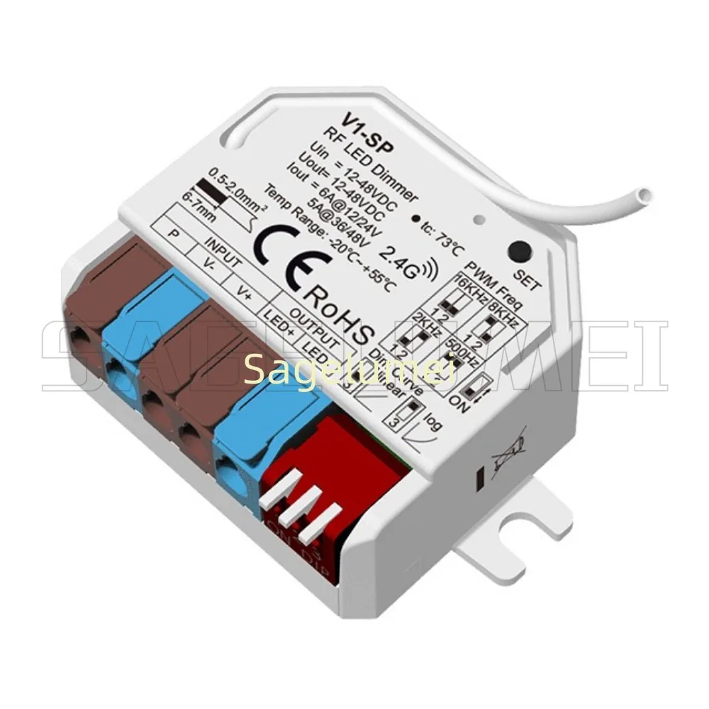 Skydance Dimming LED Controller Mini LED Dimmer RF V1-SP 1CH*6A 12-48VDC Push Switch Dimming Funtion 3s Fade Mode RF 2.4G Remote