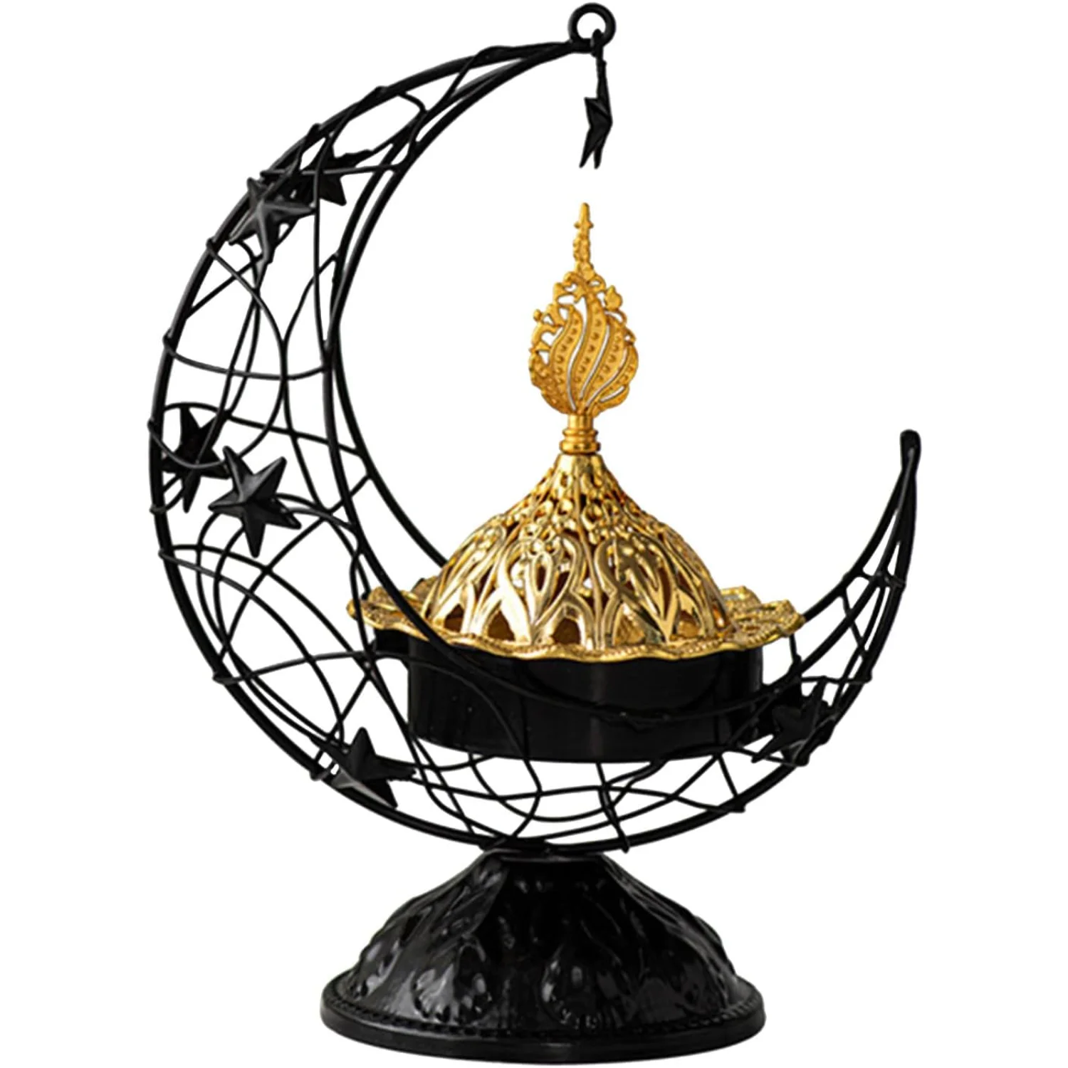 Moon Metal  Burner Vintage  Burner Luxury Stand  Metal  Decoration Office Room Tea House for Stick  Reel (Black)