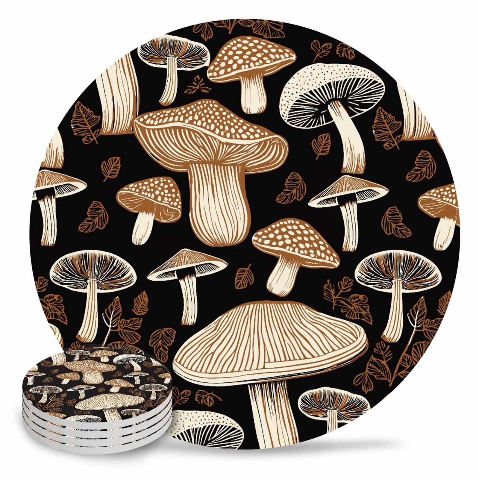 Abstract Retro Mushroom Flower Ceramic Coaster Set Coffee Tea Cup Coasters Kitchen Accessories Round Placemat