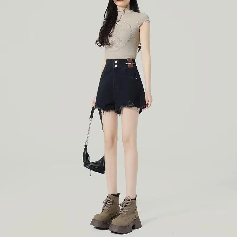 여자용 카우보이 반바지 여름 신상품 트렌디 플러스 사이즈 지방 mm 하이 웨이스트 다용도 A 라인 와이드 레그 팬츠