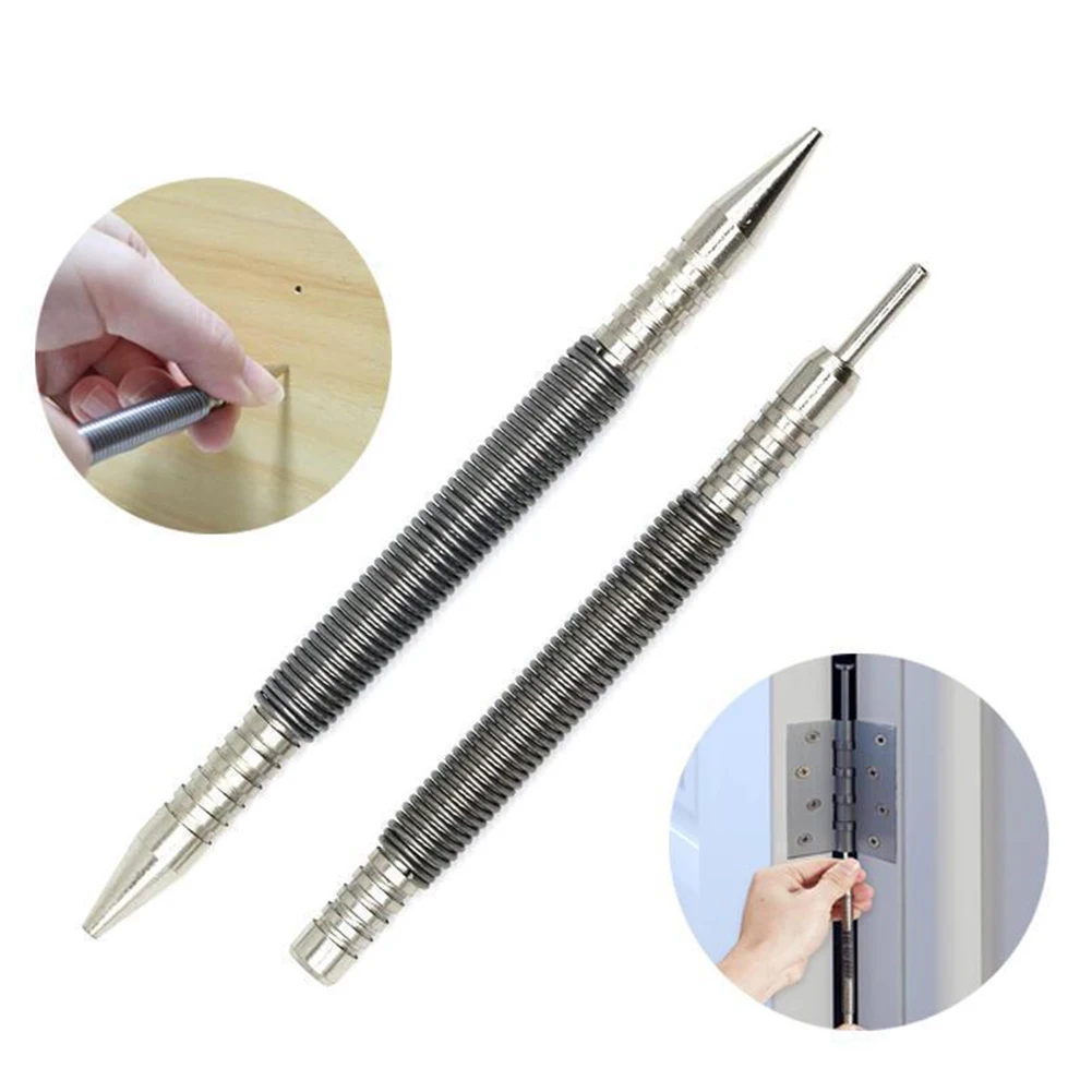 2PCS Spring Nail Center Punch Hammerless Dual Head Setter Spring Loaded High Carbon Steel Nail Punch Door Hinge Pin Remover