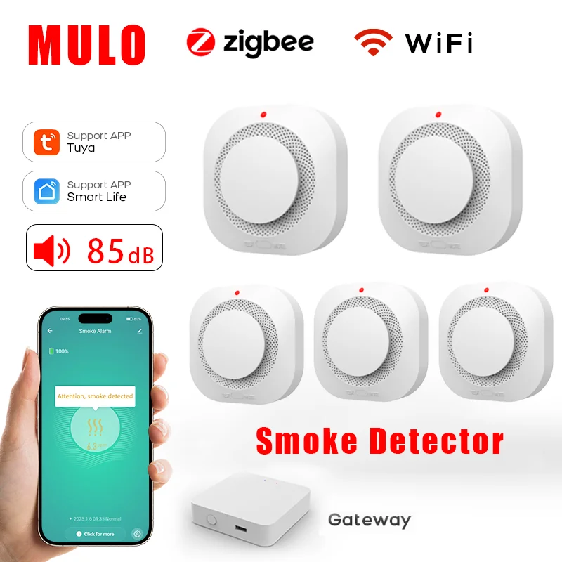 Tuya Smart Life ZigBee WiFi Smoke Detector Fire Alarm Sensor Multi Pack Home Safety System Compatible with Alexa Google Home