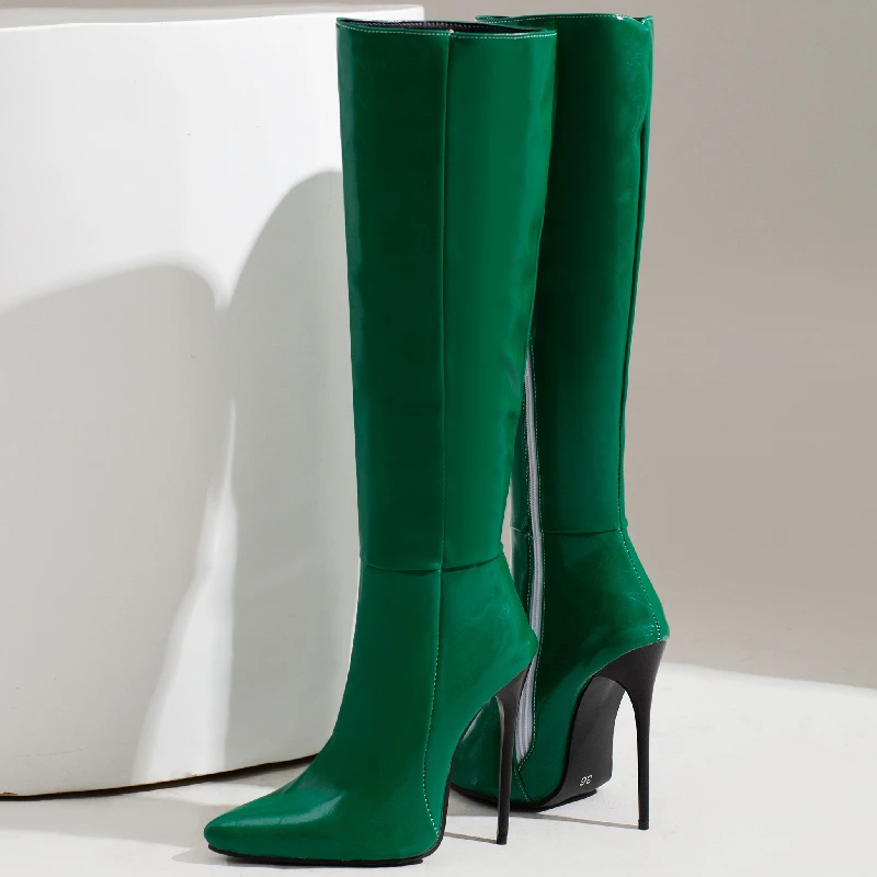 Women\'s Red Knee High Boots Sexy Green Blue Black White Heeled Long Boot Zipper Large Size 48 Autumn Winter Party Shoes Ladies