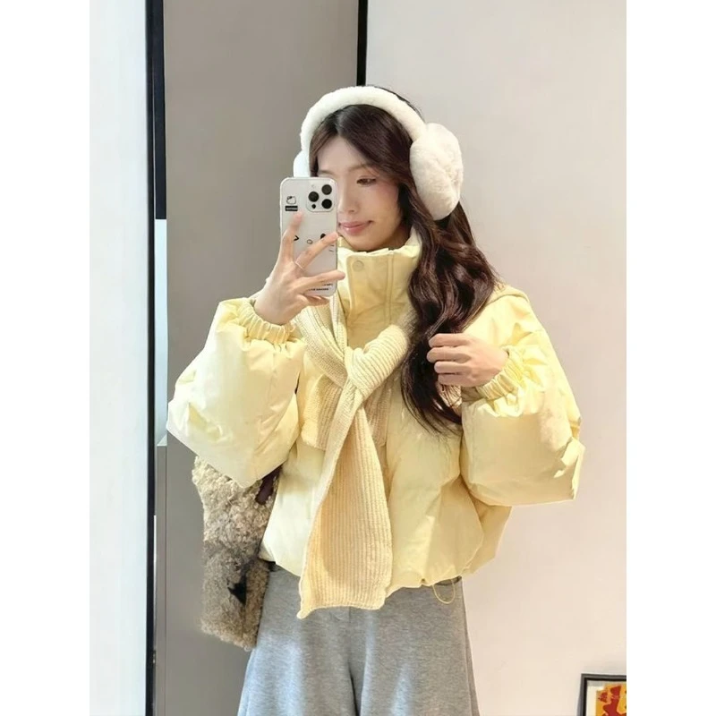 

Нишевый вязаный шарф кремового цвета, шаль, хлопковая стеганая куртка, женская новая зимняя стильная утолщенная короткая куртка с воротником-стойкой