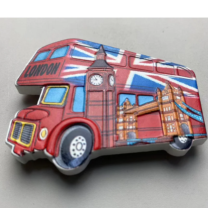 London, United Kingdom, Double-decker bus, 3D refrigerator magnets, travel souvenirs, home decor Collection Arts and Crafts gift