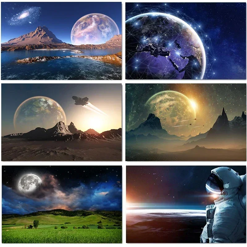 قماش اللوحة السريالية المشهد الكون النجوم والكواكب الملصقات يطبع الفضاء Exoplanet غالاكسي جدار الفن غرفة المعيشة ديكور #1