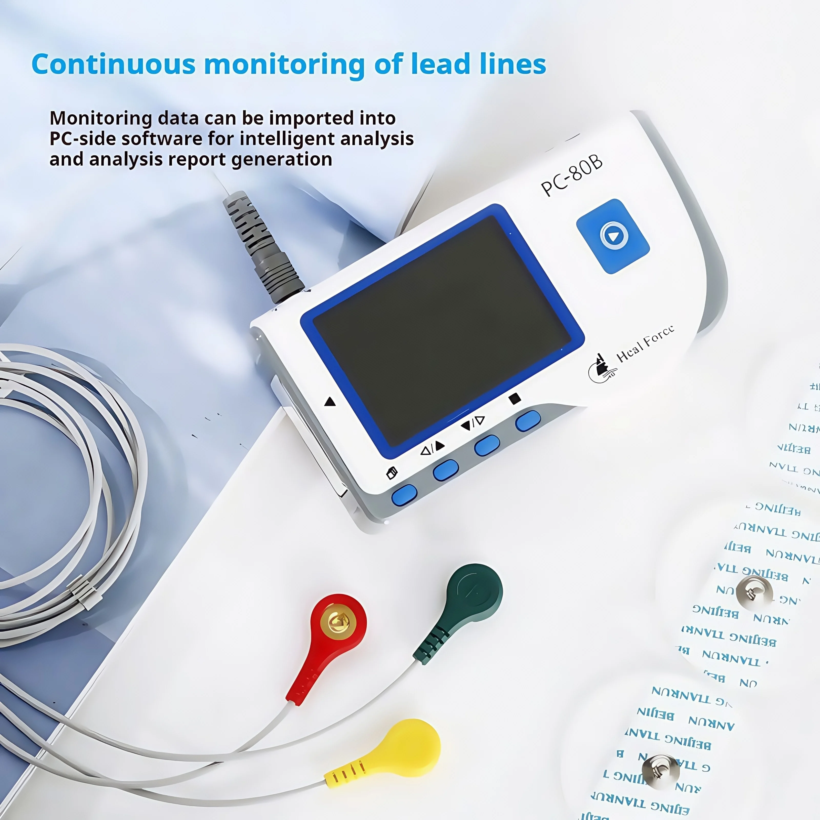 Monitor de electrocardiograma para pacientes, monitoreo del ritmo cardíaco, monitor de electrocardiograma dinámico Bluetooth, almacenamiento de datos de aplicación, dis LED