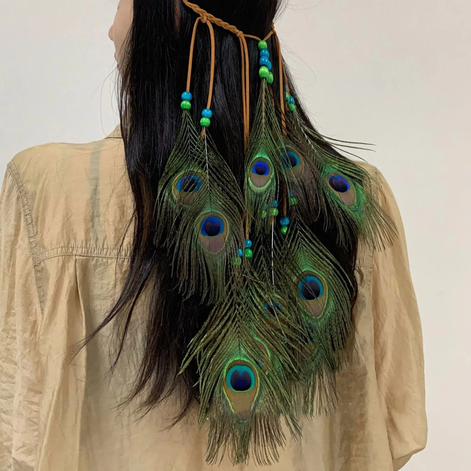 Diadema con forma de pluma India Hippie, tocado de cuerda de pelo de plumas bohemias, diadema de plumas de borla Bohemia, tocado de fiesta de