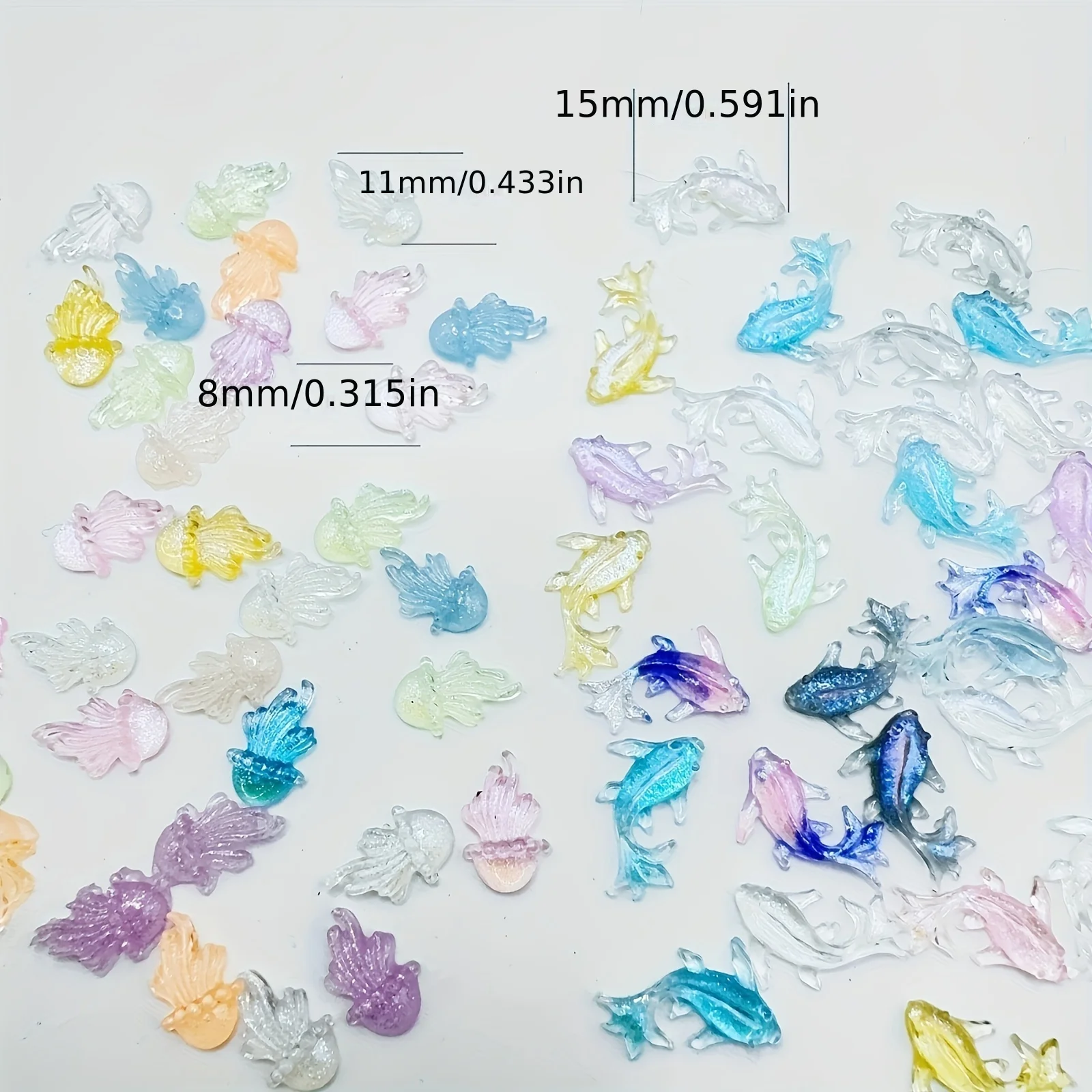 Fish and Marine Animal Pendant Set - Cute Kawaii Resin Fish and Sea Urchin Flat Back Gems, DIY Nail Decor, Scrapbook and