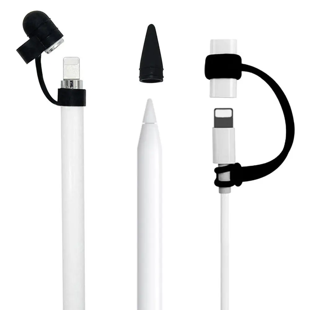 3 in 1 custodia morbida in Silicone Cover Nib Cap Holder cavo adattatore Tether per Apple Pencil Cable Adapter Tether Anti Lost Strap