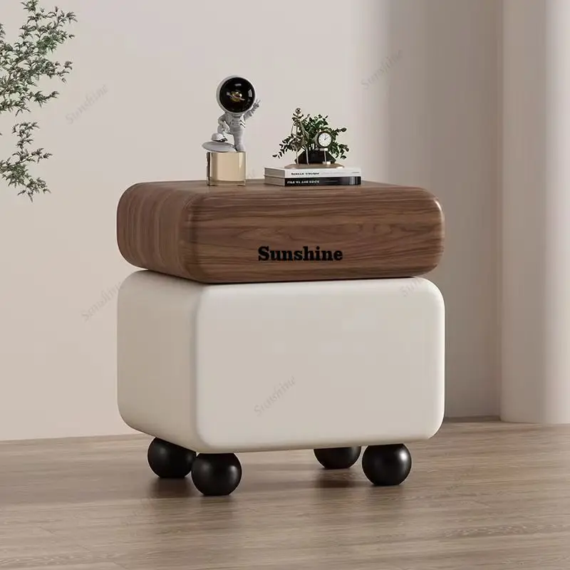 Compact Creamy Solid Wood Nightstand - Modern Minimalist Bedside Cabinet with Storage, Luxury Accent Piece for Bedroom& Home Use