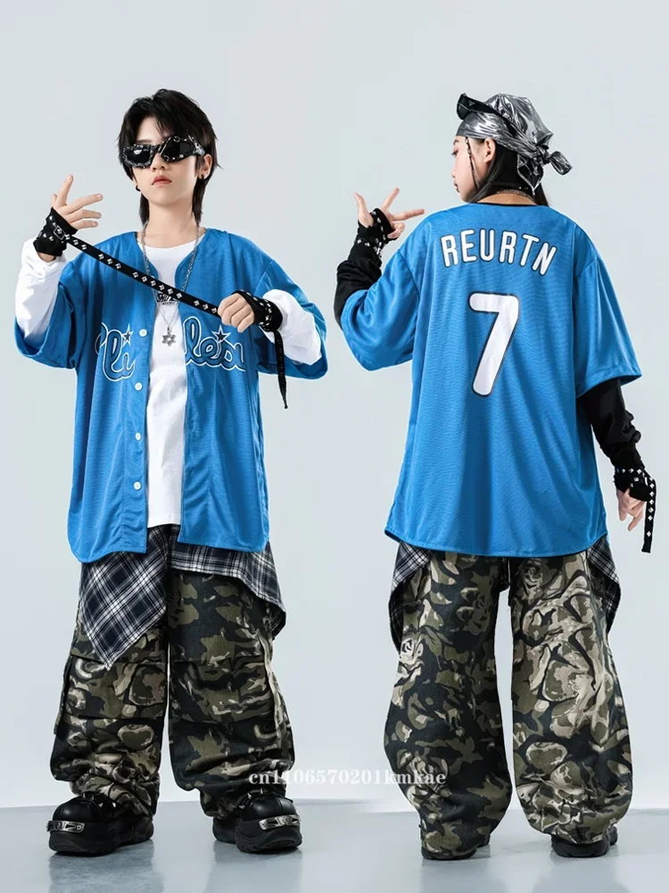 Chłopięce i dziewczęce ubrania hip-hopowe, koszulki baseballowe, spodnie cargo w kamuflażu, kurtki jazzowe K-pop, odzież dziecięca streetwear, kostiumy, ubrania do tańca ulicznego dla dzieci, streetwear