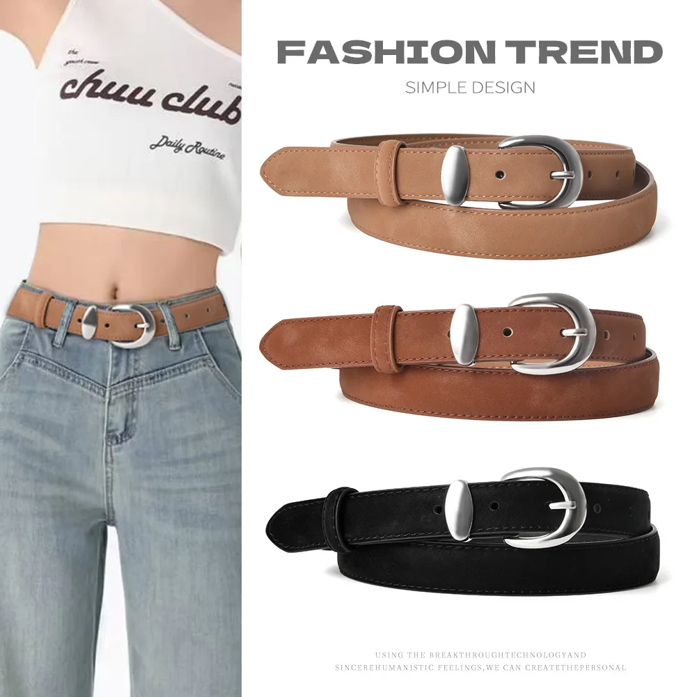 Retro matte women's belt with cowhide paired with jeans, casual pants, decorative women's versatile belt