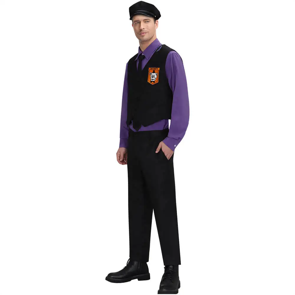 Purple Guy William Afton Cosplay Costume Fnaf Five Nights Movie Hat Shirt Vest Pants