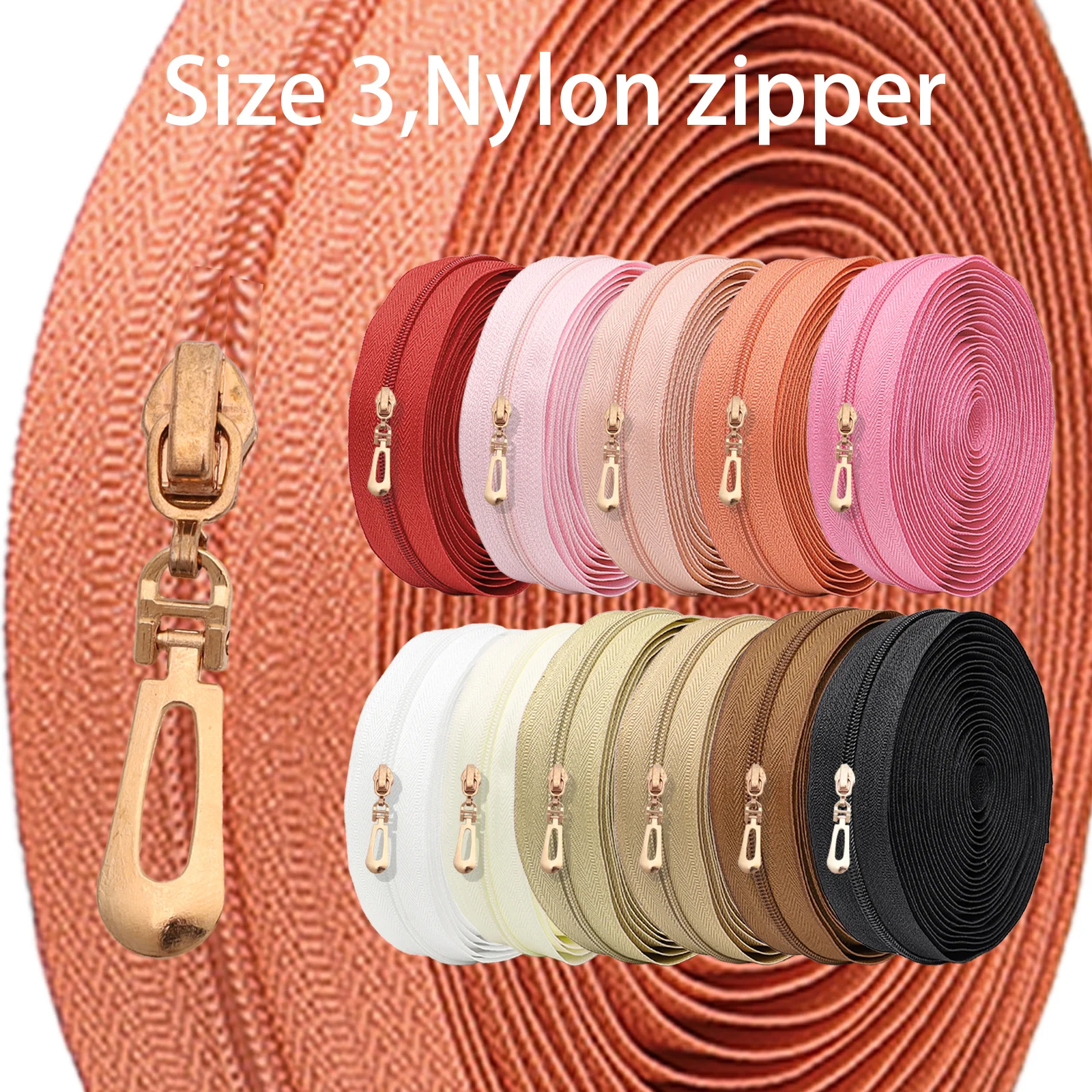 1 Set Nylon-Reißverschluss der Größe 3, mit 10 Reißverschlusszügen – zum Nähen nach Hause, handgefertigt, zum Selbermachen und zum Austausch von Reißverschlüssen