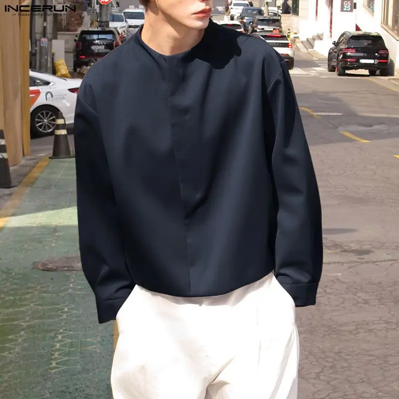 INCERUN Men's Shirt Solid Color Long Sleeve Korean Style Casual Men Clothes Streetwear Loose 2026 Leisure Tops Male Shirts S-3XL