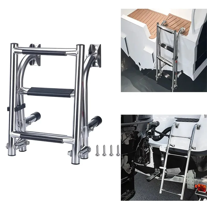 3 Steps Stainless Steel Boat Ladder Grips Transom Mount Folding Stern Ladder Gunwale-Mounted Removable Ladder