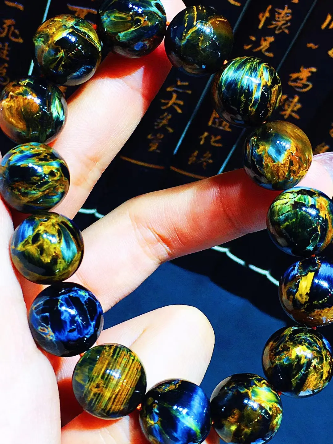 Natural Blue Pietersite Chatoyant Round Bracelet Bangle Big 14.5mm Jewelry Beads Healing Cat Eye Namibia Women Men AAAAAA