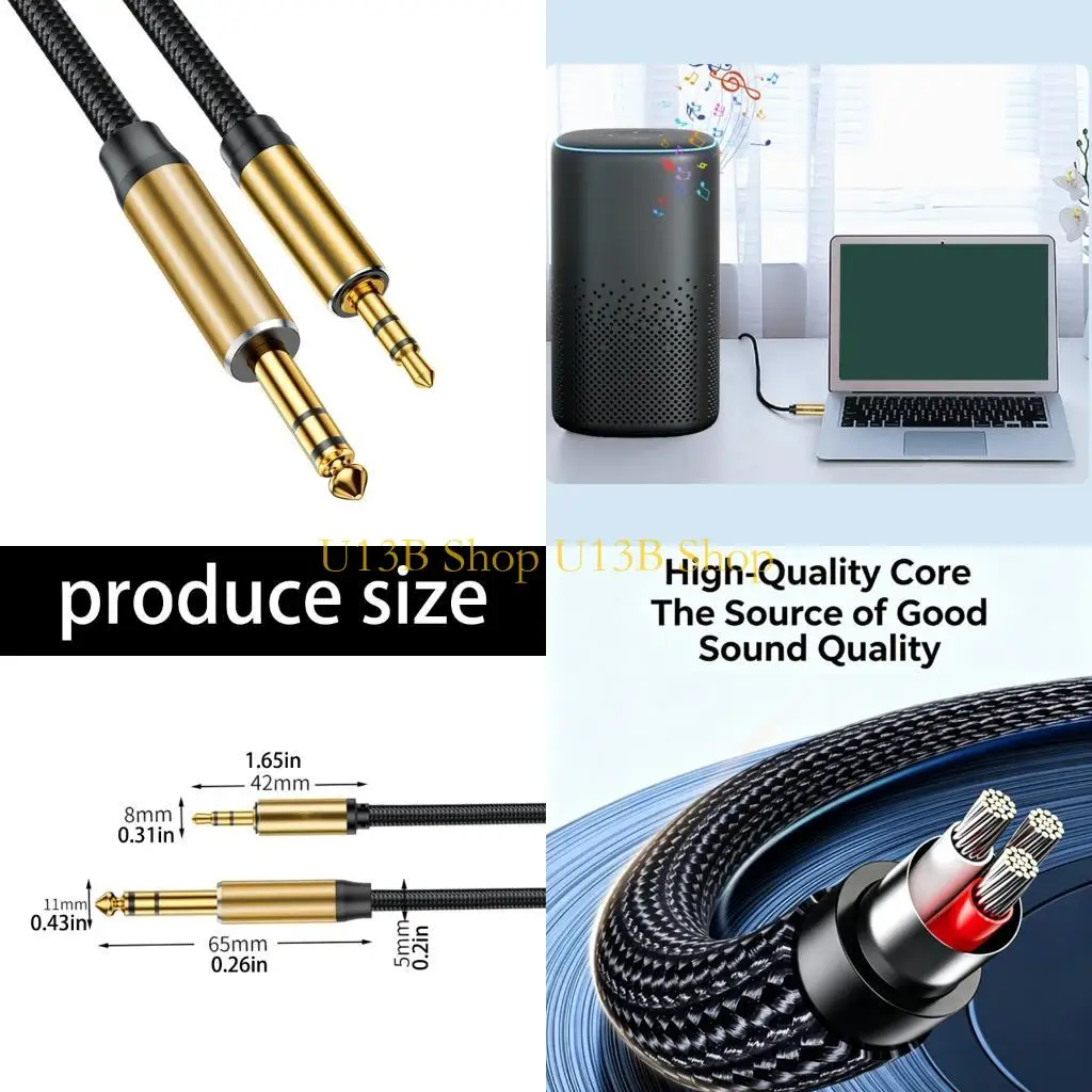U13B 3.5Mm To 6.5Mm Cable 1.5M Nylon Weaved For Phone And Sound Receiver