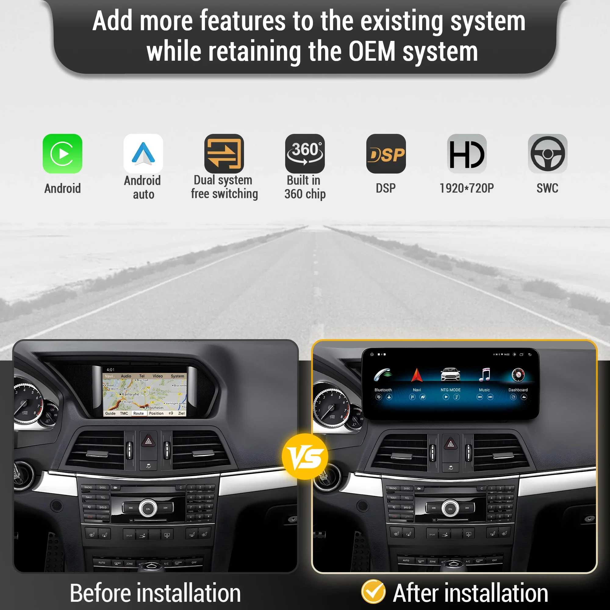 Radio de coche con volante a la izquierda de 12,3 pulgadas para Mercedes Benz Clase E C207 W207 A207 2009-2016 Android 13 BT Carplay Snapdragon 680 pantalla