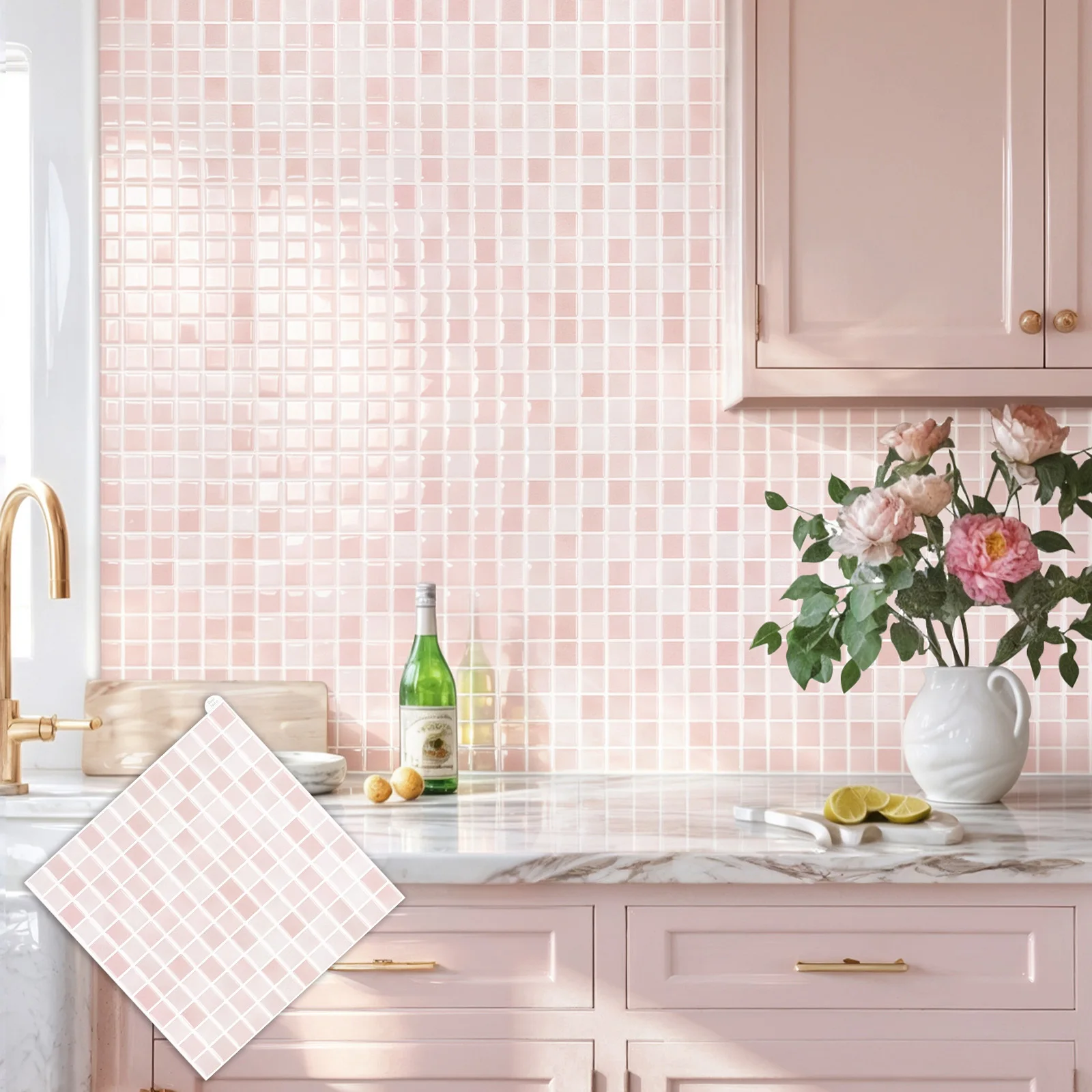 10pcs 3d Wall Tile Sticker Self-Adhesive Mosaic Wallpaper Waterproof  Wall Decals Peel & Stick Square Wall Panel Sticker