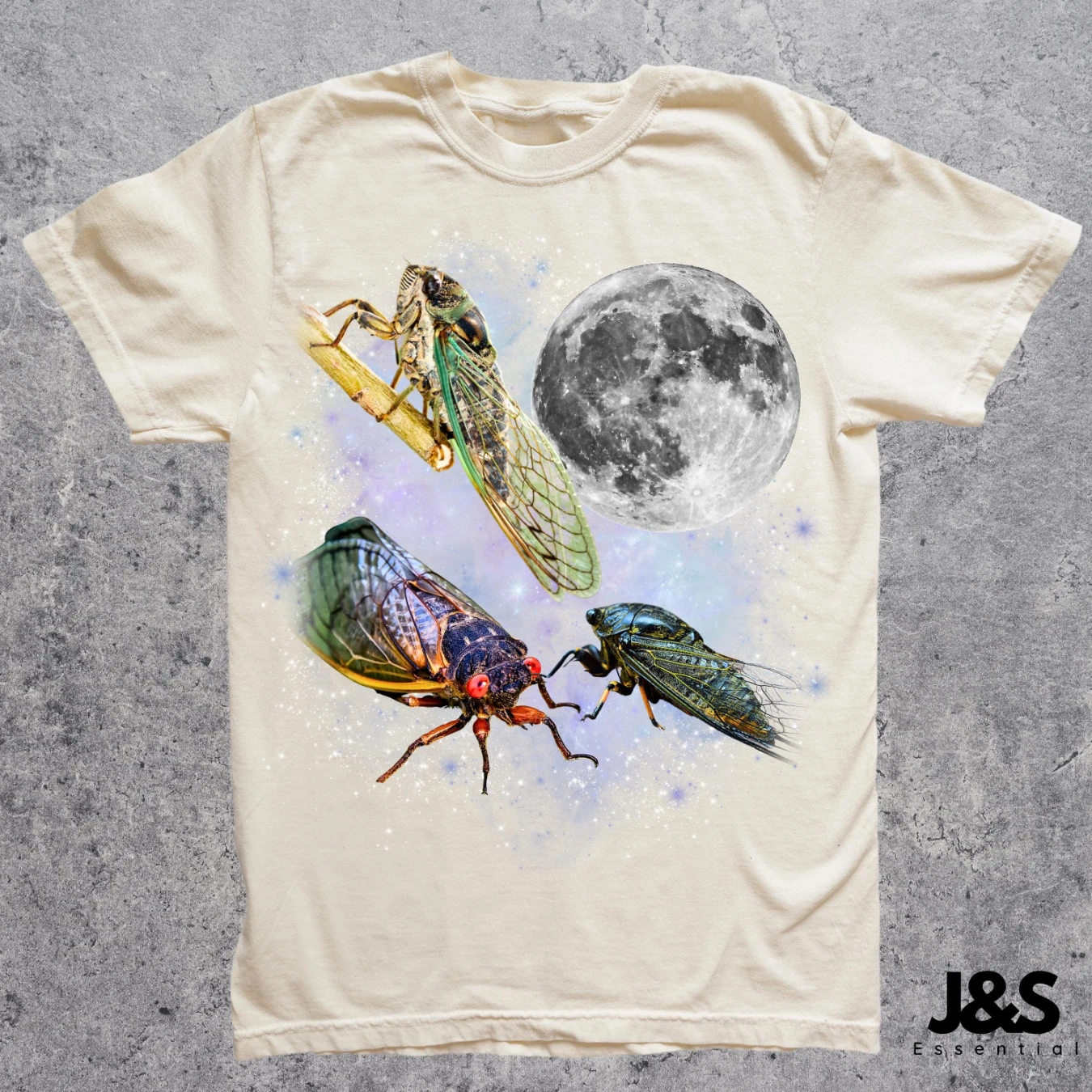 

Three Cicada Retro Graphic T-shirts, Vintage Cicada Moon Tshirt, Cicada Lovers, Funny Cicada Tee, Oversized Washed Tee