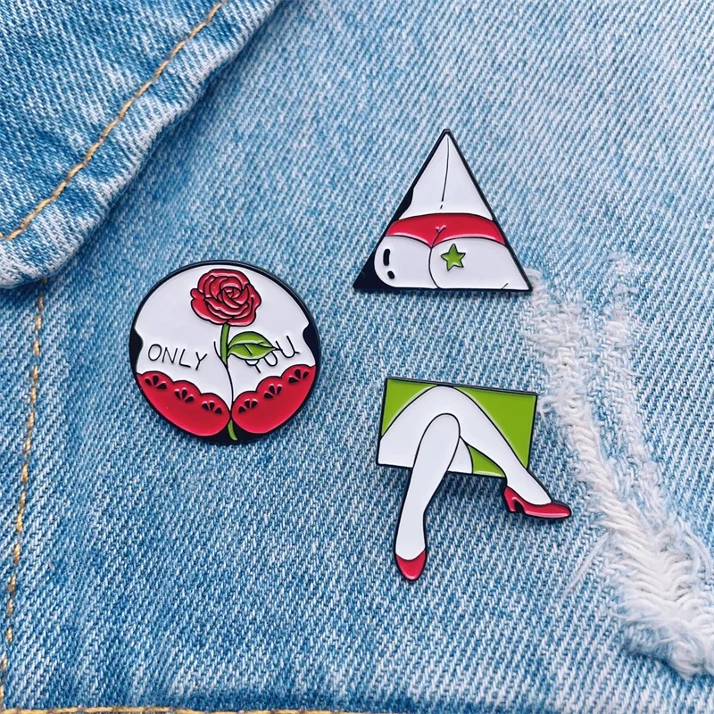 Creative And Sexy Bikini Beauty Enamel Brooch Couple Plant Rose Love Alloy Pins Emblem Fashion Women Jewelry Gift