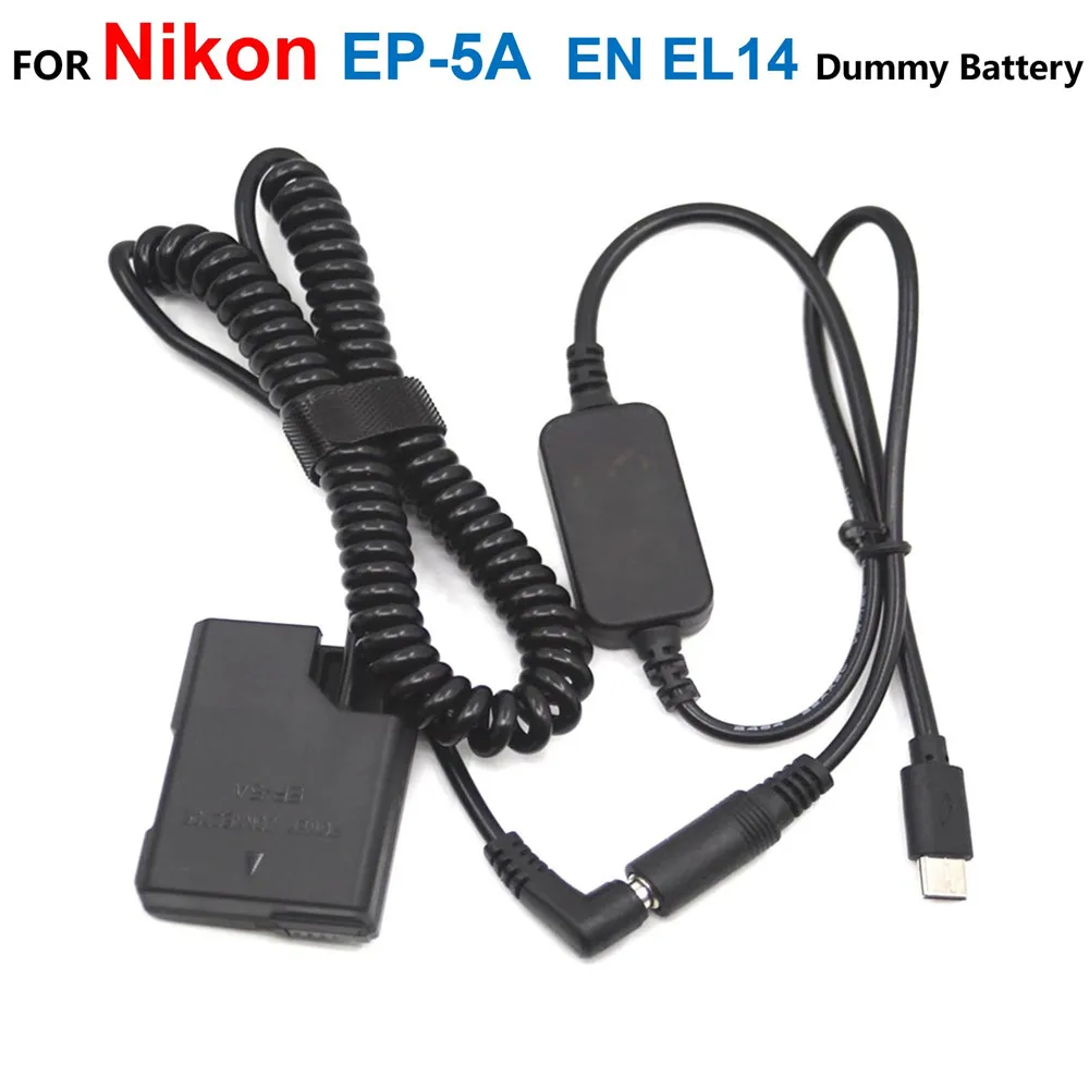 EP-5A EN-EL14 Fake Battery+USB C Power Bank Charger PD Adapter Cable For Nikon D3100 D3300 D3500 D5200 D5300 D5600 P7100 P7800