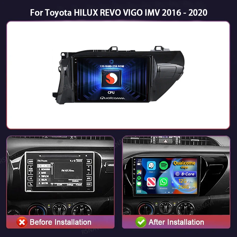 Android 14 Carplay Car Radio For Toyota HILUX REVO VIGO IMV 2016 2017 2018 2019 2020 Multimedia GPS Player Stereo 2Din Head Unit