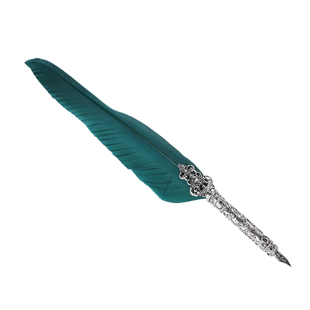 Retro Quill Feather Writing Pen Gift Box with Empty Ink Bottle Quill Set for Teacher Ink