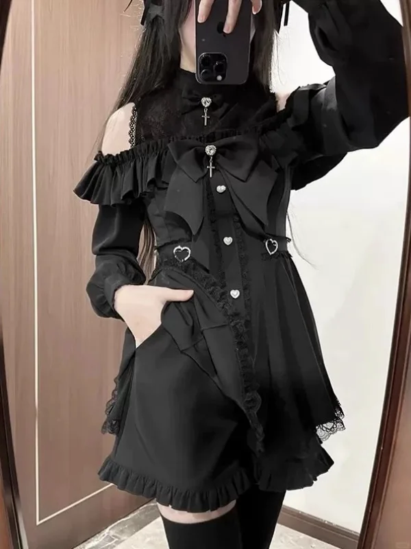 k Academia Y2K Sweet Heart Encounter مجموعة كاملة لربيع الخريف ort Sve Long Sve Round Ne Button up Faion Set لـ...
