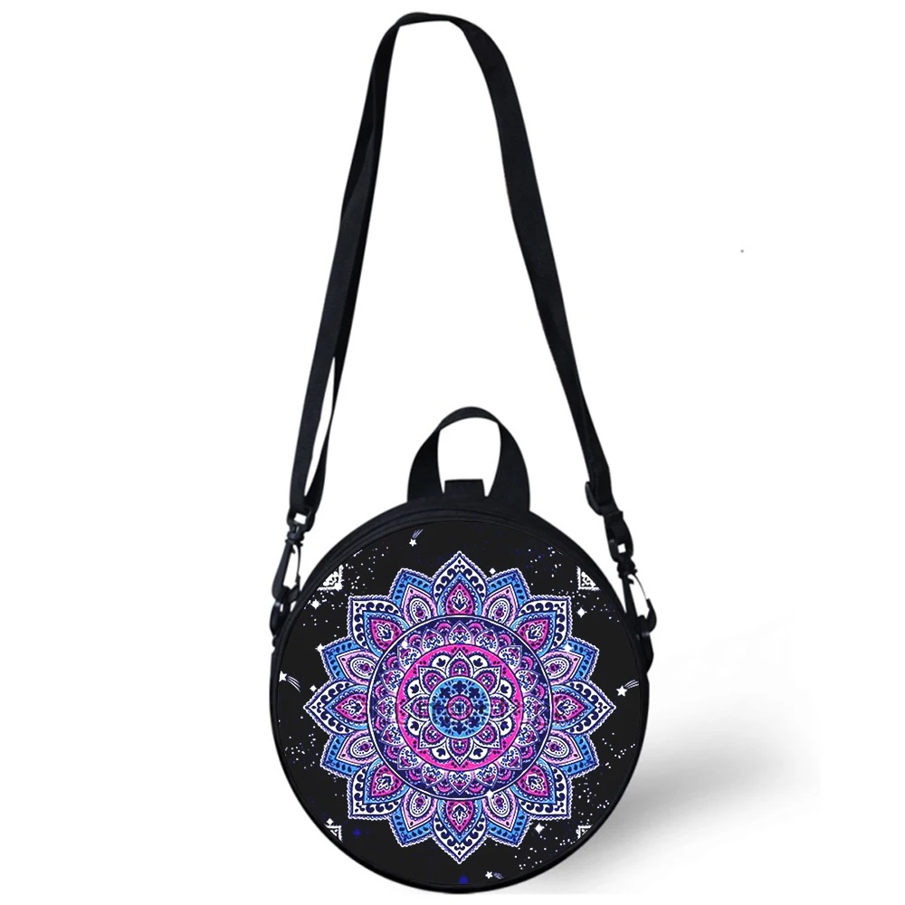 Mandala bloem totem kunst Kind kleuterschool Tas 3D Print Crossbody Schoudertassen Voor School Vrouwen Mini Ronde Rugzakken Rugtas Tas