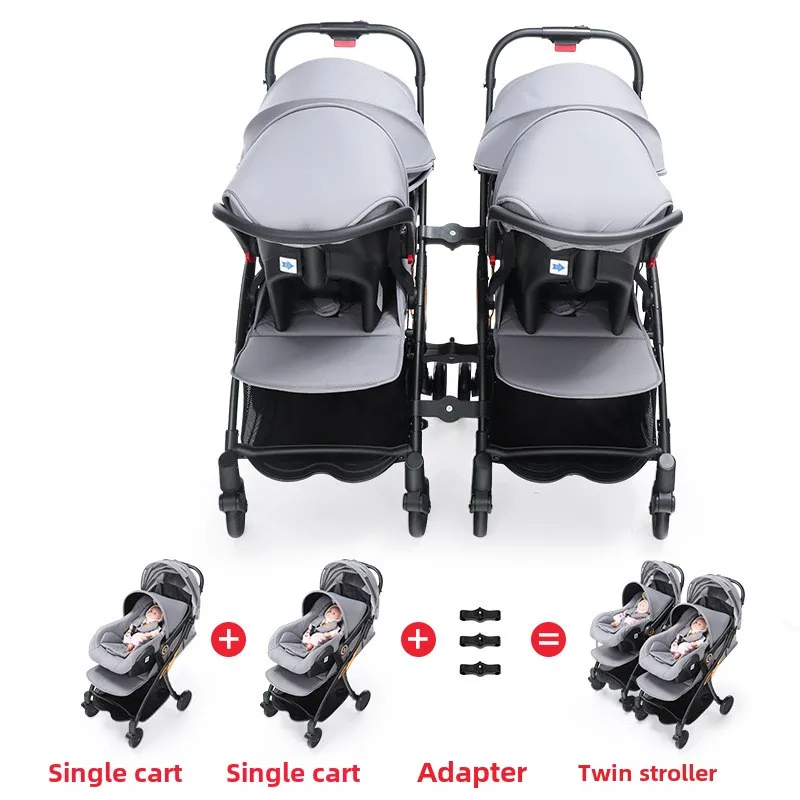 Lightweight Twin Stroller with Car Seat Portable Side-by-side Twin Stroller Detachable and Foldable Portable Baby Carriage