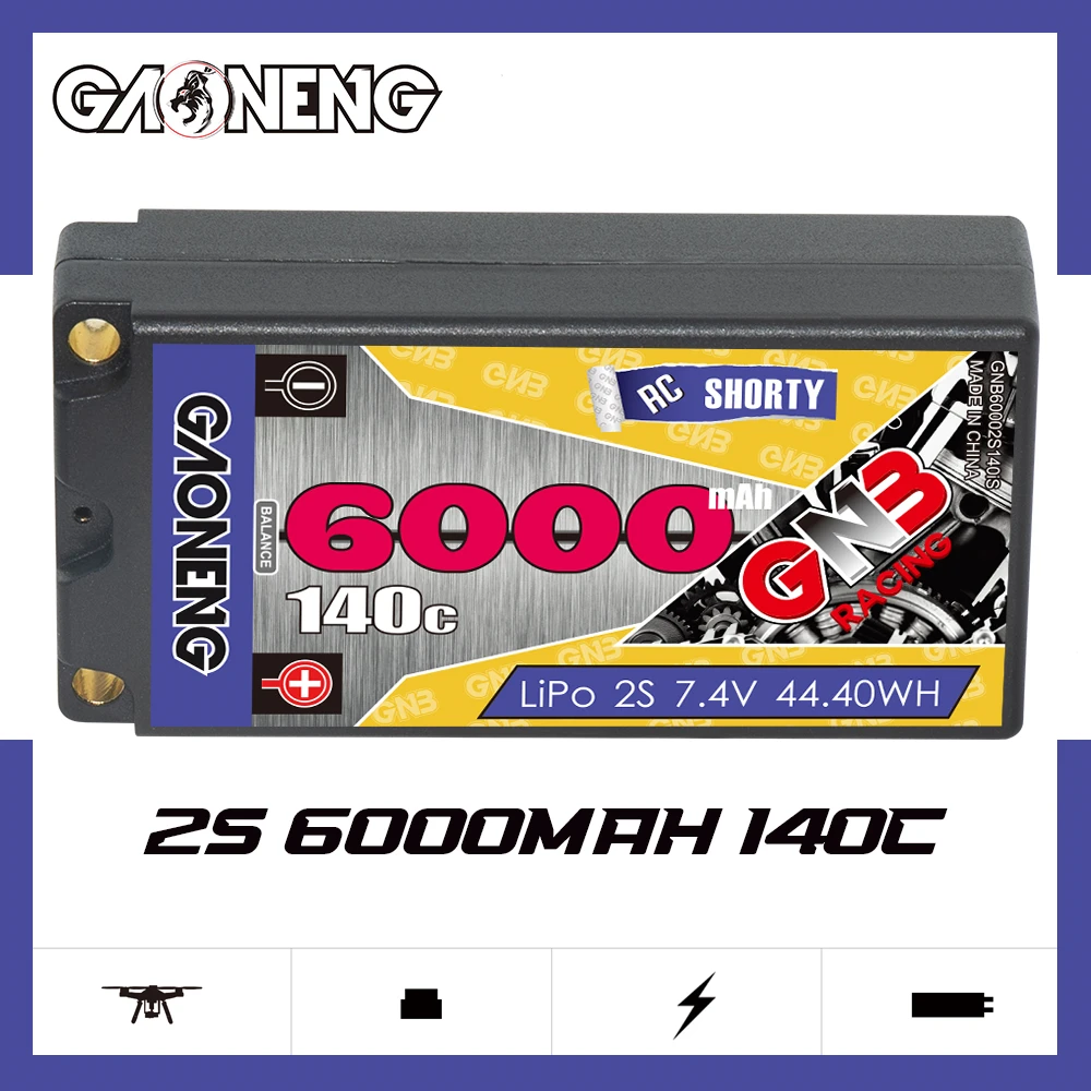 GNB  6000MAH 2S 7.6V HV 140C Short Shorty Pack 5.0mm Bullet Hard Case RC LiPo Battery 1:10 1:12 Scale RC Race Car