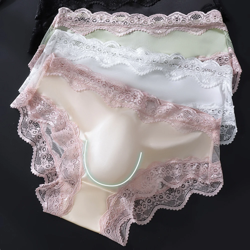 

Men's Sexy Lace Sheer Panties Ice Silk Breathable Briefs Underwear 3D Bulge Pouch High Elastic Panties Male Mesh Lingerie