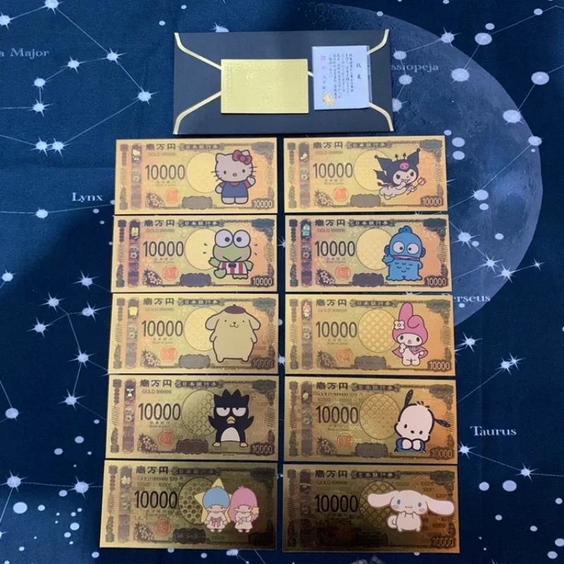 

Семья Sanrio, золотая заметка, памятный купон, памятный билет, коллекция мультяшной мелодии, милая памятная заметка с горячим тиснением