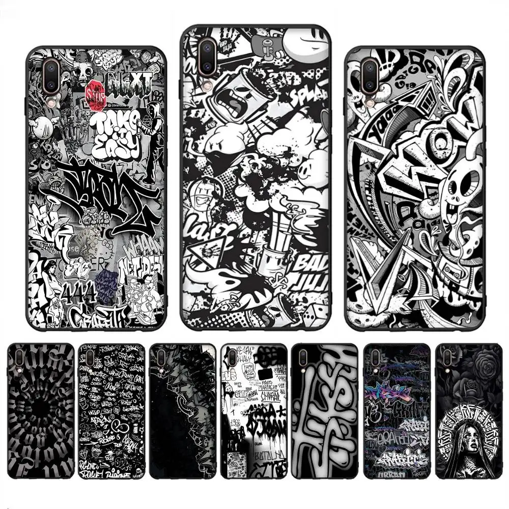 

Cool Black Graffiti Phone Case For Redmi Note 4 X 5 A 6 7 8 T 9 9S 10 11 11S 11Epro Poco M3 pro