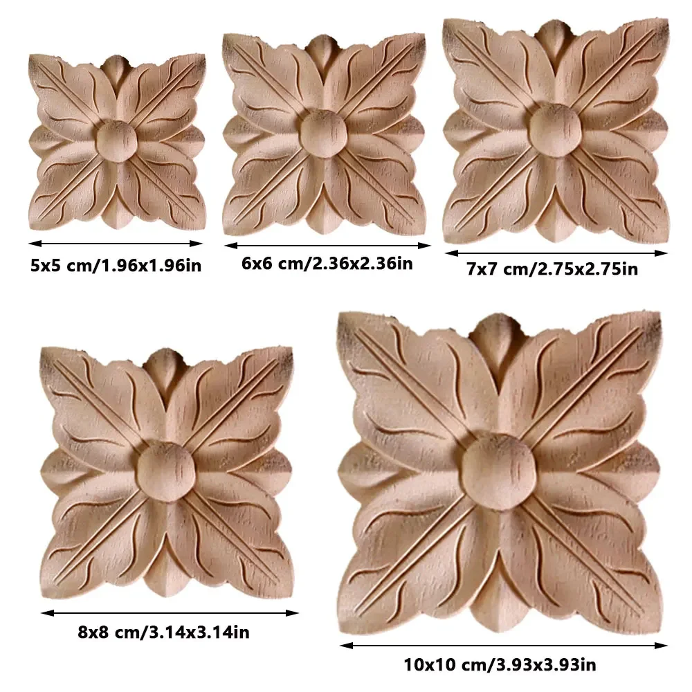 European Unpainted Wooden Mouldings Decal Natural Wood Appliques for Furniture Cabinet Flower Wood Carving Decorative Figurine