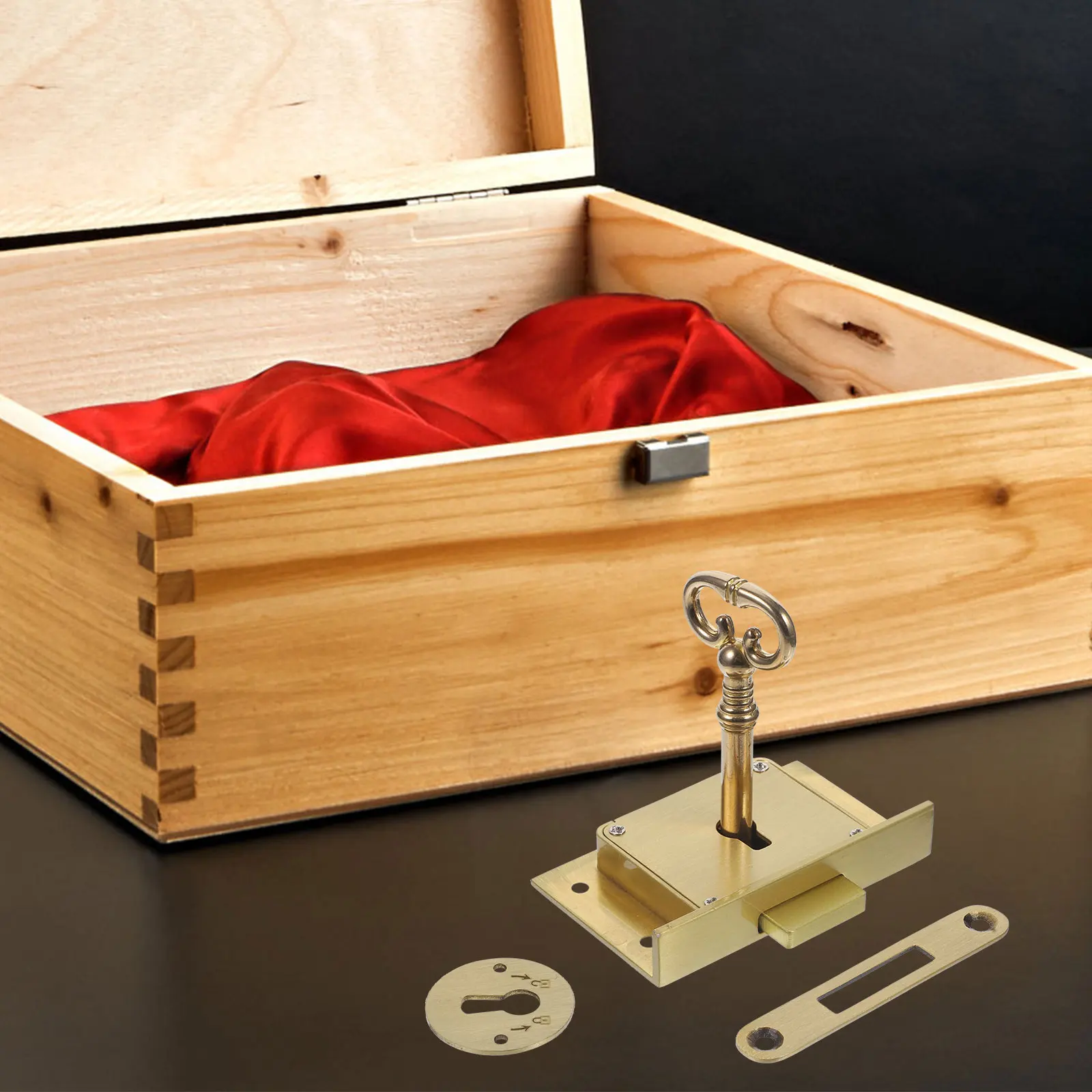 

Retro Drawer Lock Pure Copper Square Matte 4505B Hidden Cabinet Furniture Lock for Desk Drawer Wooden Box Child Furniture